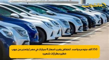 350 ألف جنيه مرة واحدة.. انخفاض يضرب أسعار 8 سيارات في مصر | وتحذير من عيوب خطيرة بطرازات شهيرة